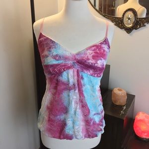 Daytrip S Spaghetti Strap Pink Blue Floral Top